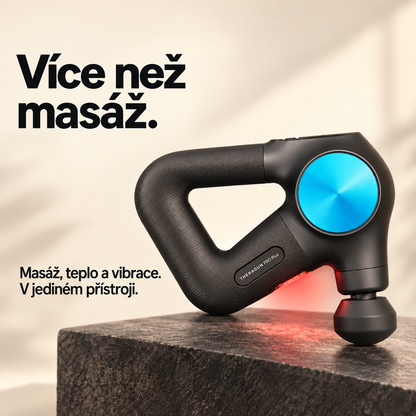 Masážní pistole s vyhříváním a vibracemi – Pět rychlostí, výměnné hlavice a pohodlný úchop pro relaxaci po sportu