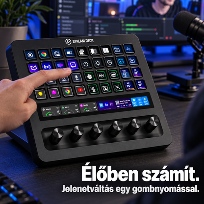 Programozható vezérlőpult – LCD-gombok, forgóvezérlők és érintősáv streaminghez, videóvágáshoz és hangvezérléshez