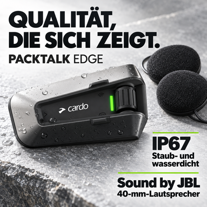 Cardo PACKTALK EDGE Motorrad-Headset – Bluetooth-Gegensprechanlage mit Mesh-Intercom und JBL-Sound