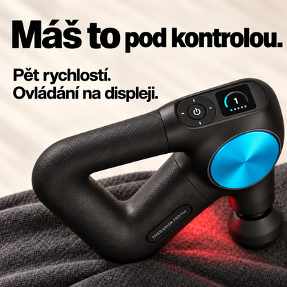 Masážní pistole s vyhříváním a vibracemi – Pět rychlostí, výměnné hlavice a pohodlný úchop pro relaxaci po sportu