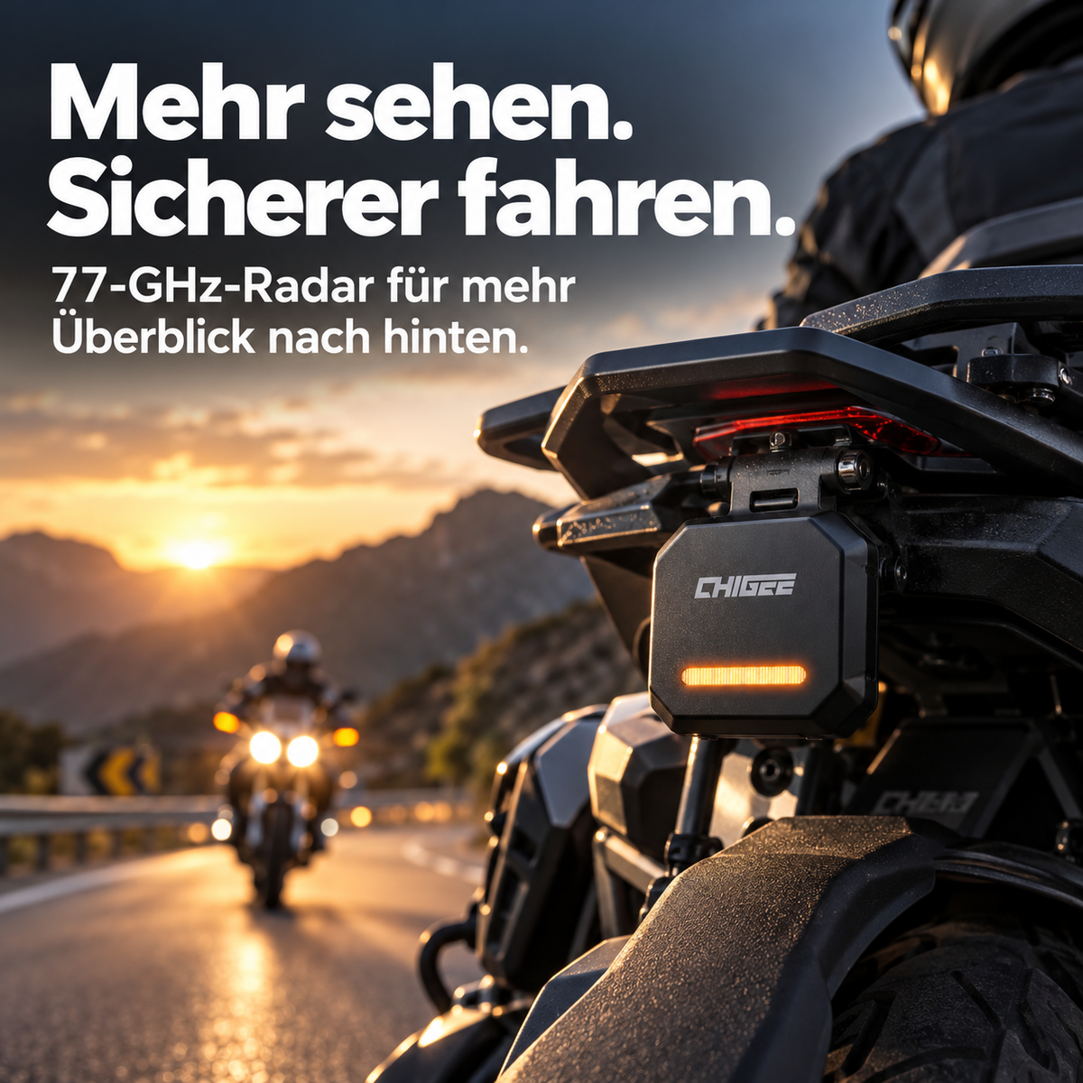 Motorrad-Radar mit Totwinkelwarnung – 77-GHz-Sensor und LED-Warnanzeigen für mehr Überblick im Verkehr