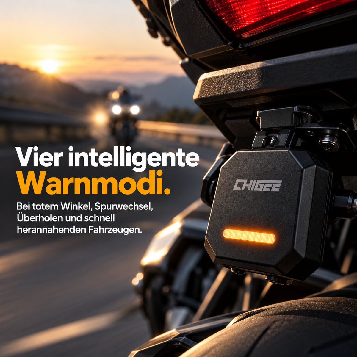 Motorrad-Radar mit Totwinkelwarnung – 77-GHz-Sensor und LED-Warnanzeigen für mehr Überblick im Verkehr
