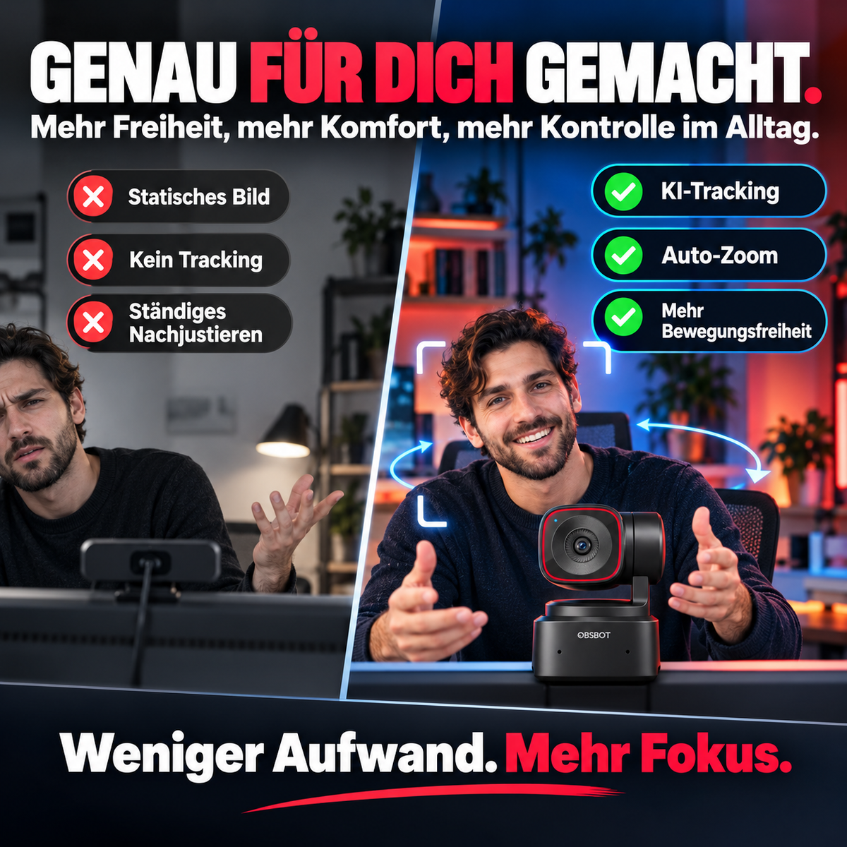4K KI-Webcam mit Gimbal – OBSBOT Tiny 2 Lite für Streaming und Videokonferenzen