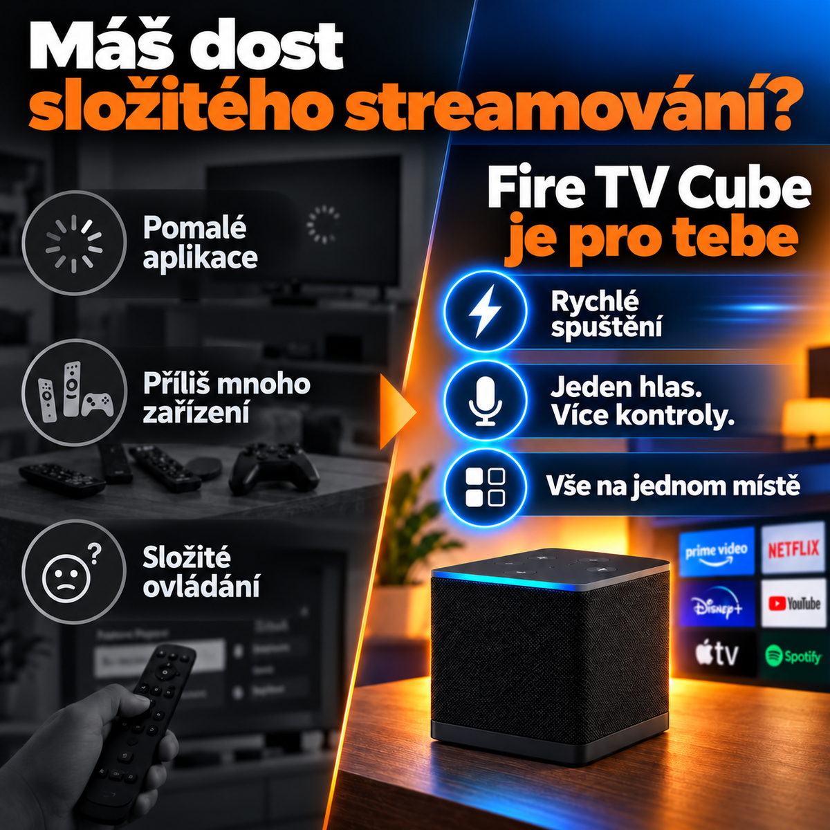 Zařízení pro streamování ve 4K s podporou Alexy – Fire TV Cube s Wi-Fi 6E a osmijádrovým procesorem
