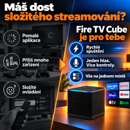 Zařízení pro streamování ve 4K s podporou Alexy – Fire TV Cube s Wi-Fi 6E a osmijádrovým procesorem