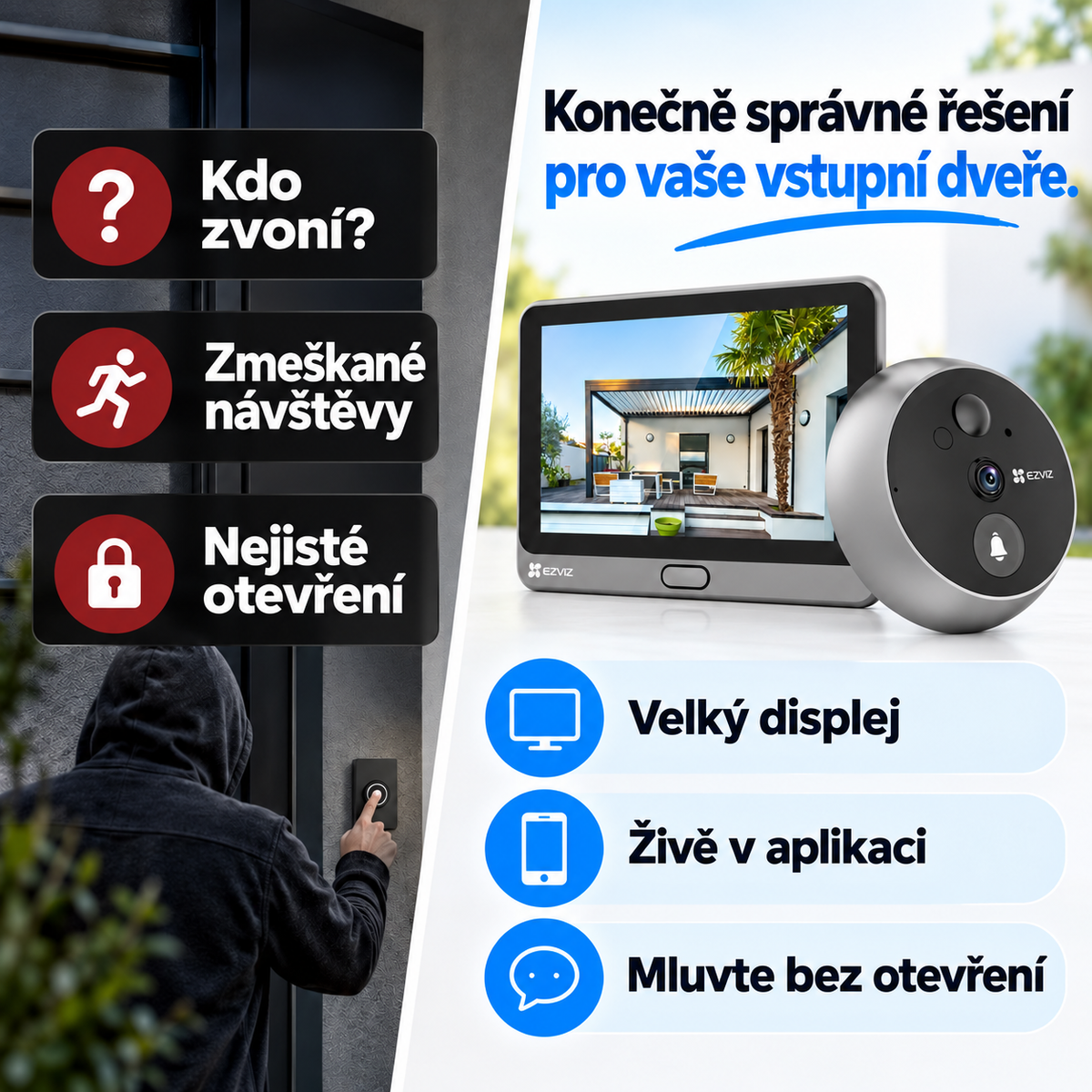 Digitální dveřní kukátko s kamerou EZVIZ CP4 – 4,3" displej, 1080p, 166°
