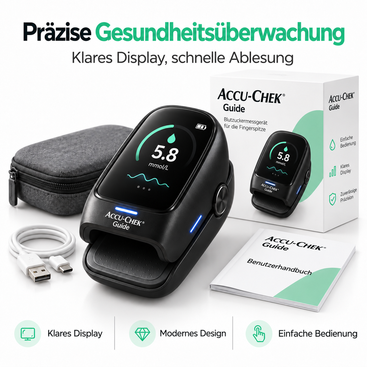 Digitales Blutzuckermessgerät – Kompakt & einfach ablesbar