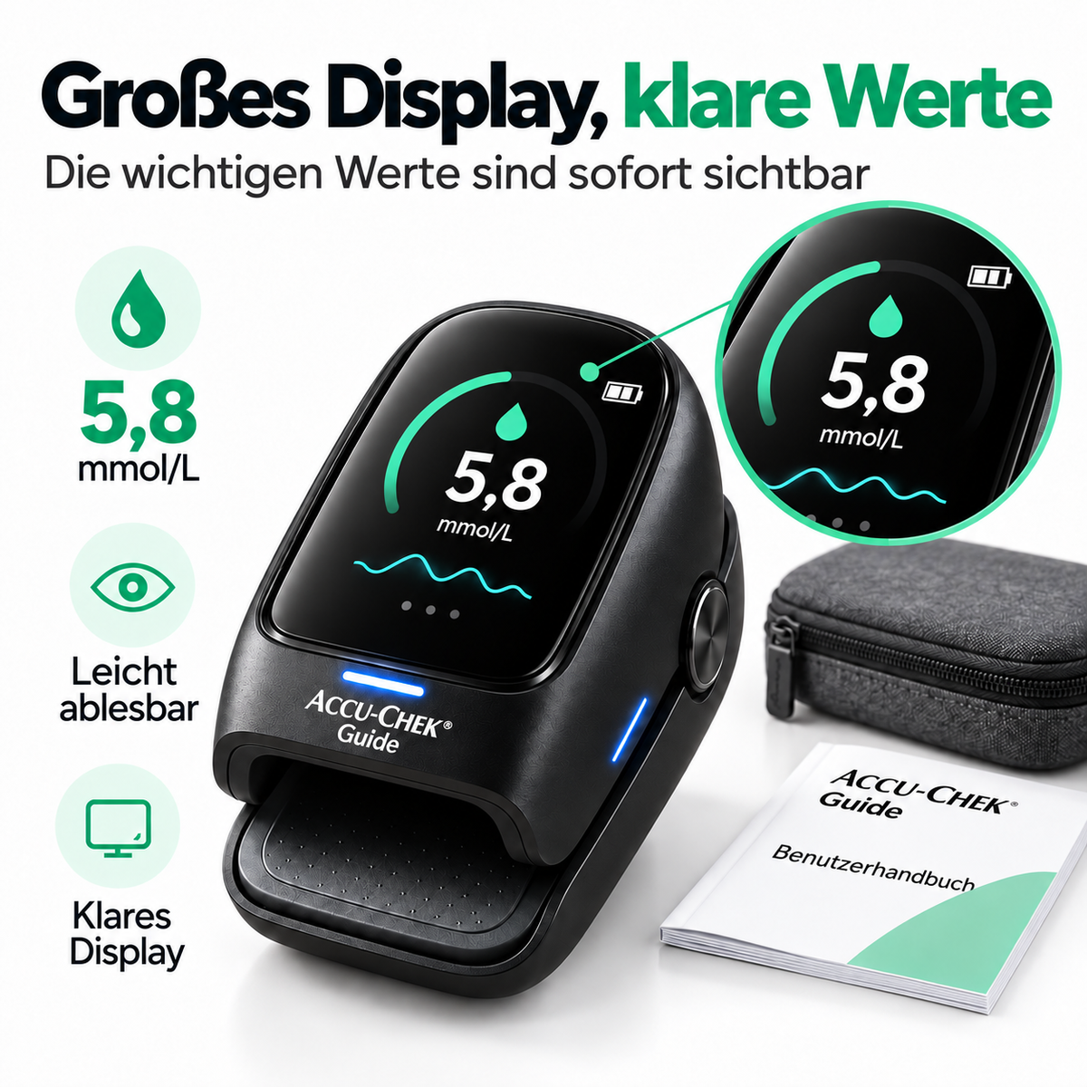 Digitales Blutzuckermessgerät – Kompakt & einfach ablesbar