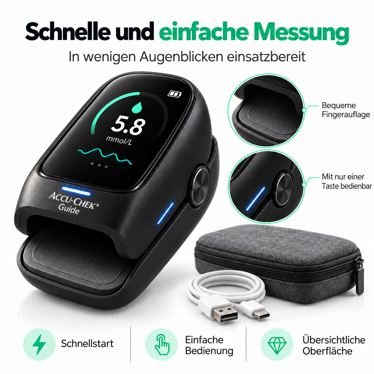 Digitales Blutzuckermessgerät – Kompakt & einfach ablesbar