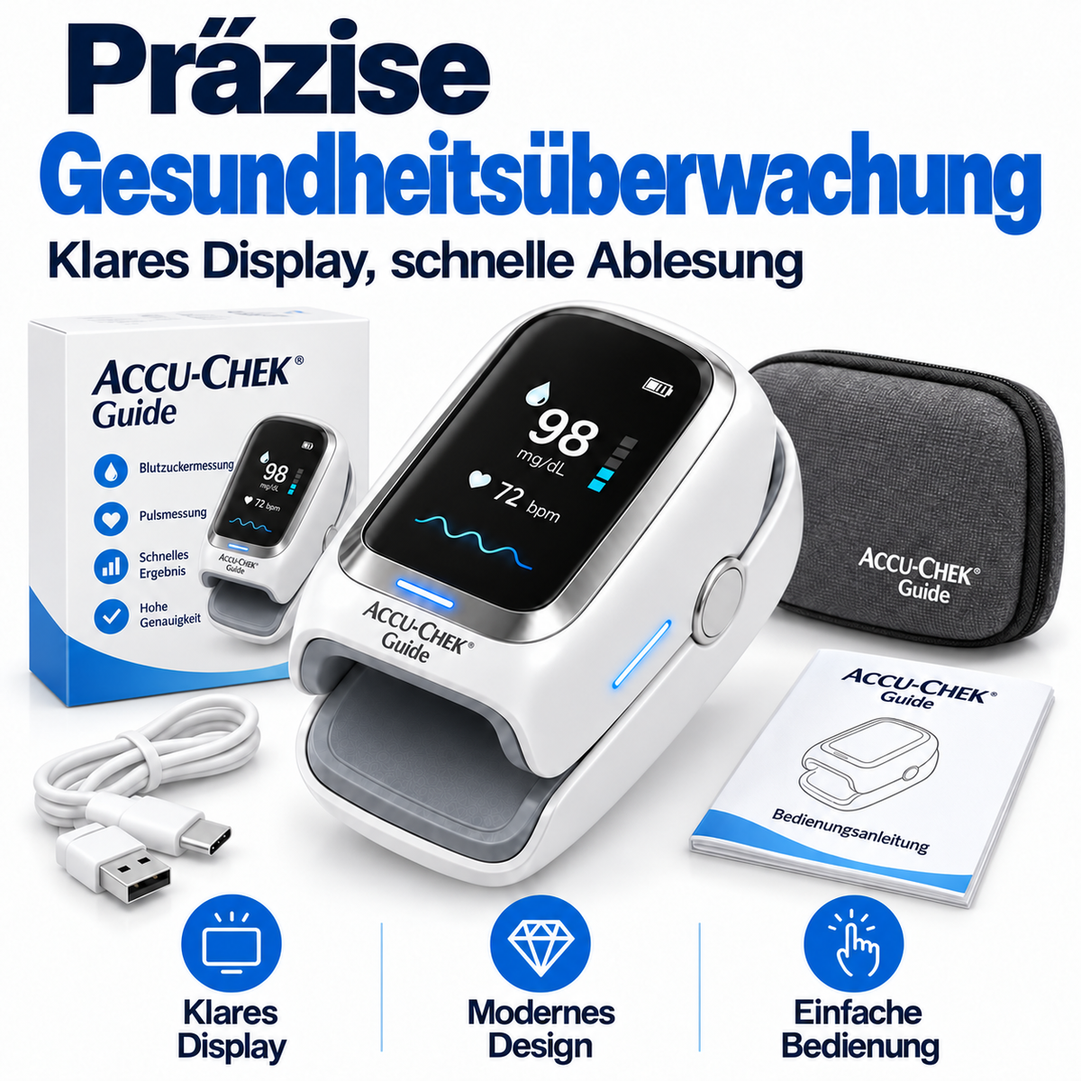 Kompaktes Blutzuckermessgerät für unterwegs