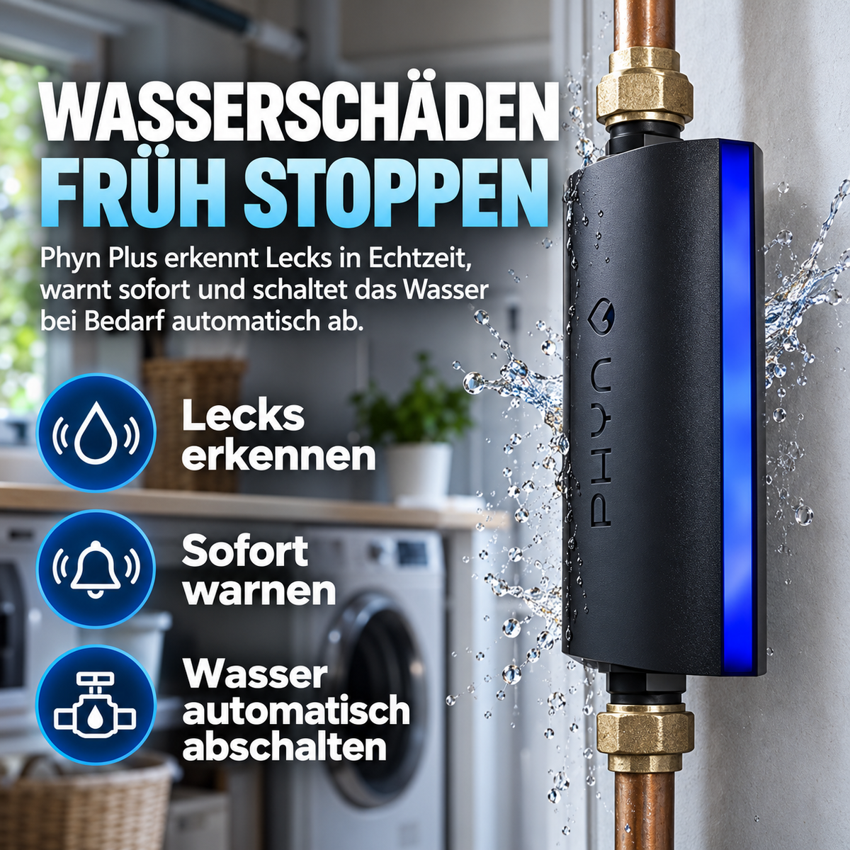 Phyn Plus Wassermelder mit App – Leckerkennung und automatische Wasserabsperrung