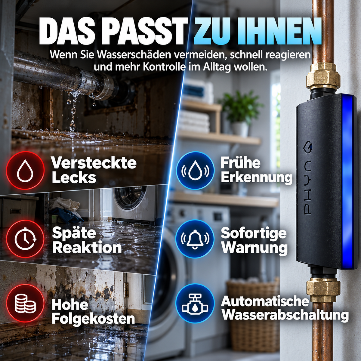 Phyn Plus Wassermelder mit App – Leckerkennung und automatische Wasserabsperrung