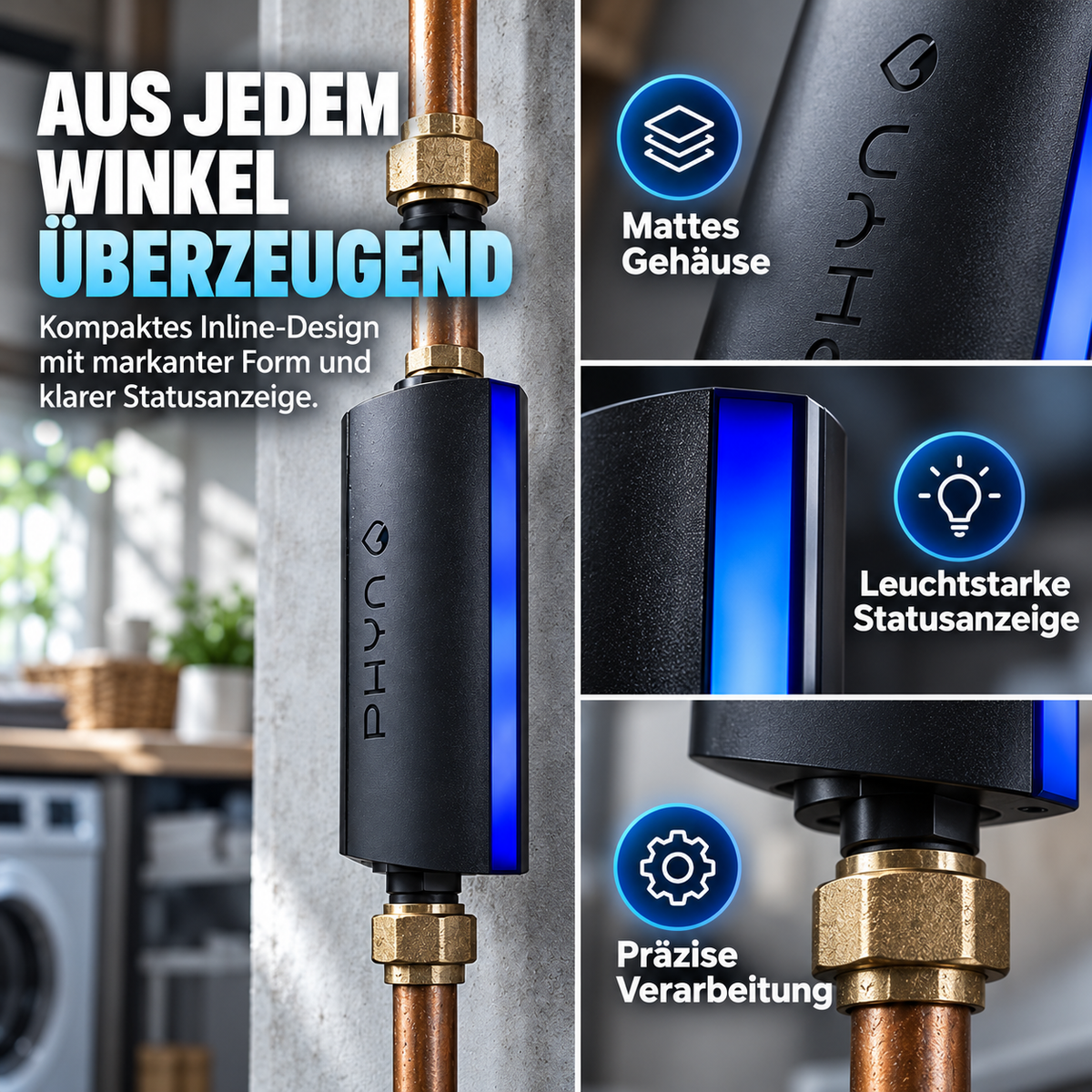 Phyn Plus Wassermelder mit App – Leckerkennung und automatische Wasserabsperrung