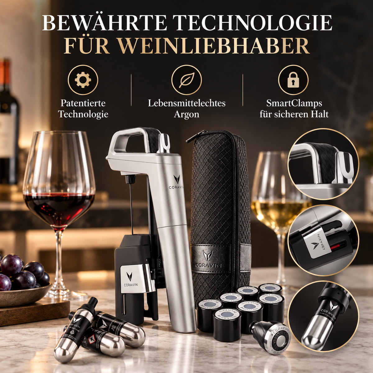 Weinausgießer mit Weinkonservierung – Wein ausschenken, ohne den Korken zu ziehen