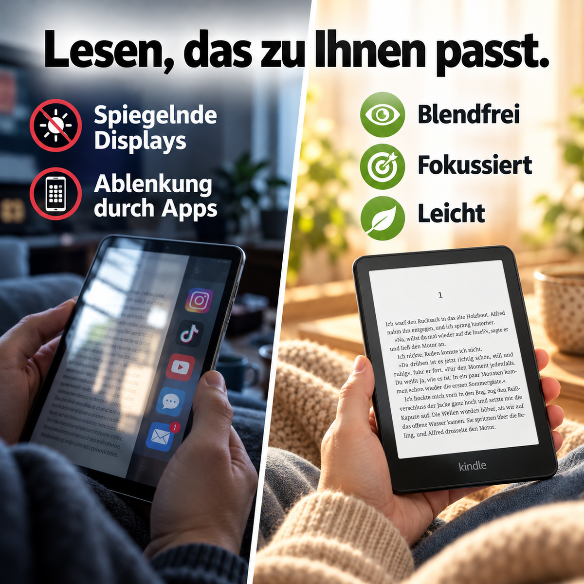 E-Book-Reader mit E-Ink-Touchdisplay – Blendarm lesen zu Hause und unterwegs