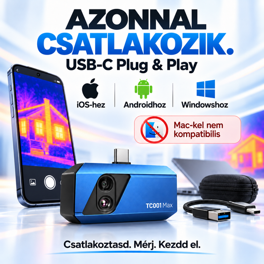 USB-C hőkamera telefonhoz és számítógéphez – Kétkamerás kép a hőveszteségek és hibák felderítéséhez