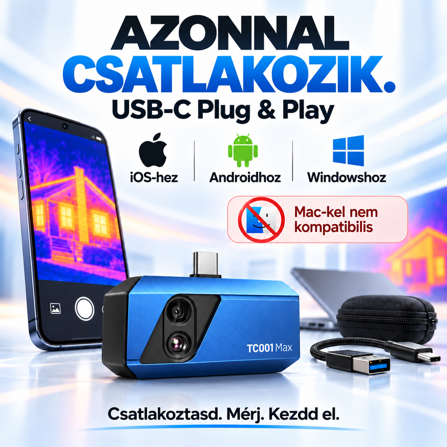 USB-C hőkamera telefonhoz és számítógéphez – Kétkamerás kép a hőveszteségek és hibák felderítéséhez