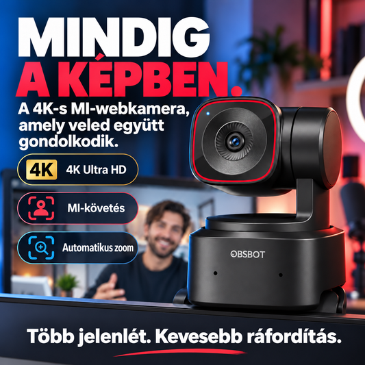 4K webkamera AI-követéssel – Automatikus képkivágás, gesztusvezérlés és gimbal videóhívásokhoz, streaminghez