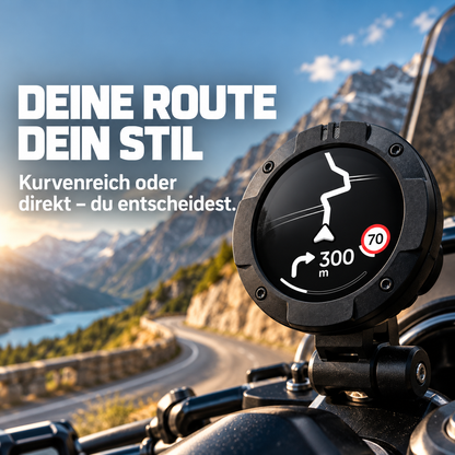 Motorrad-Navigationsgerät – Routenplanung, klare Abbiegehinweise, Tacho und Kompass für entspannte Touren