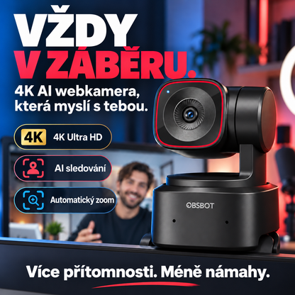 4K webkamera s AI sledováním – Automatické rámování, ovládání gesty a gimbal pro videohovory a streamování