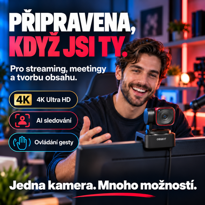 4K webkamera s AI sledováním – Automatické rámování, ovládání gesty a gimbal pro videohovory a streamování