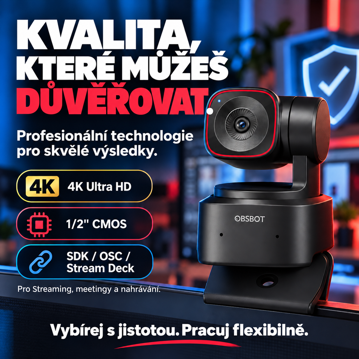 4K webkamera s AI sledováním – Automatické rámování, ovládání gesty a gimbal pro videohovory a streamování