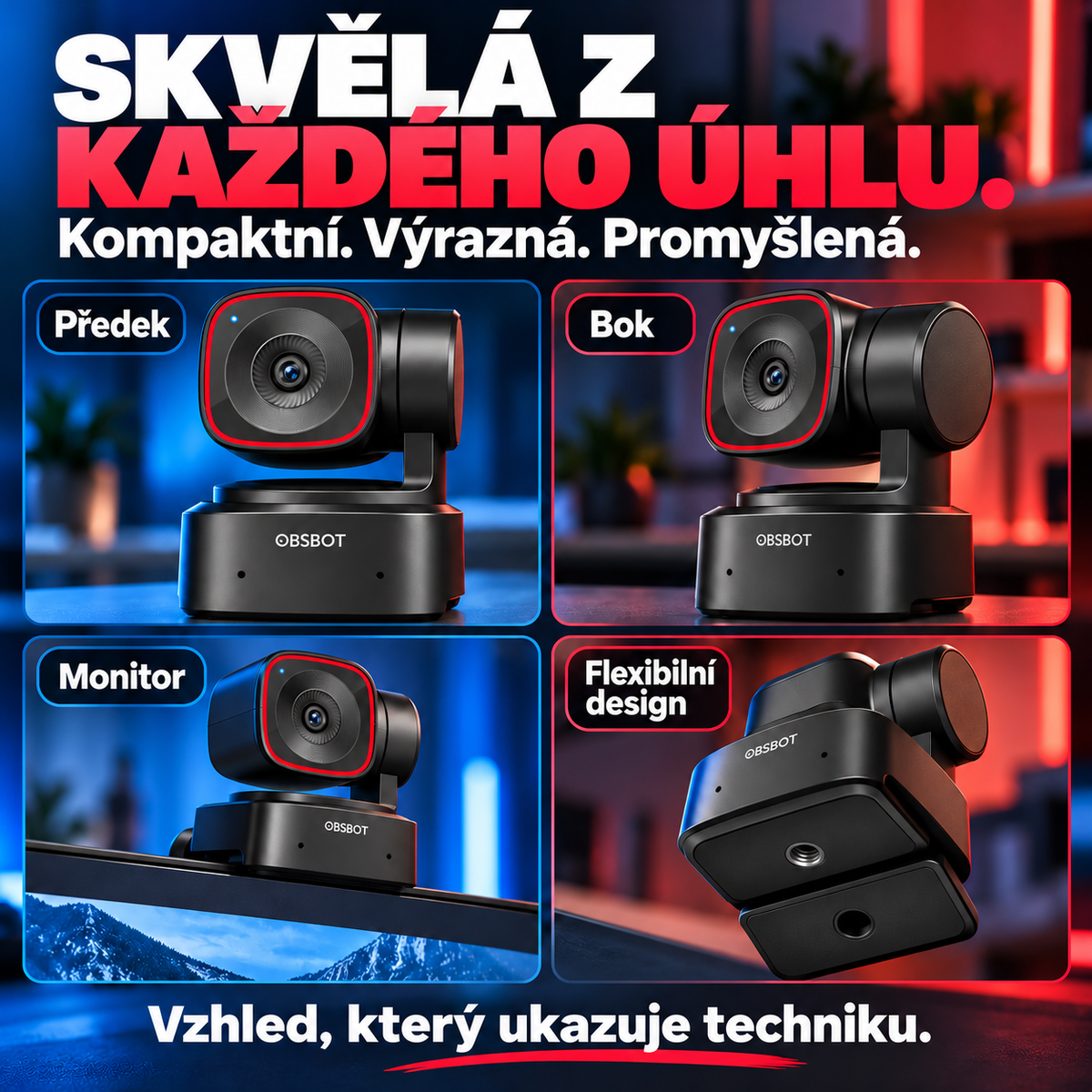 4K webkamera s AI sledováním – Automatické rámování, ovládání gesty a gimbal pro videohovory a streamování