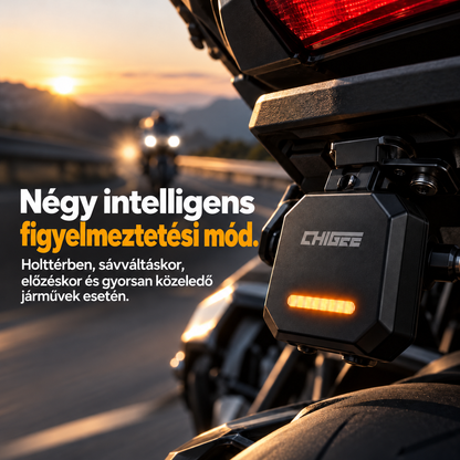 Motoros holttérfigyelő radar – 77 GHz-es érzékelés, LED-jelzések és hátsó ütközésveszélyre figyelmeztetés