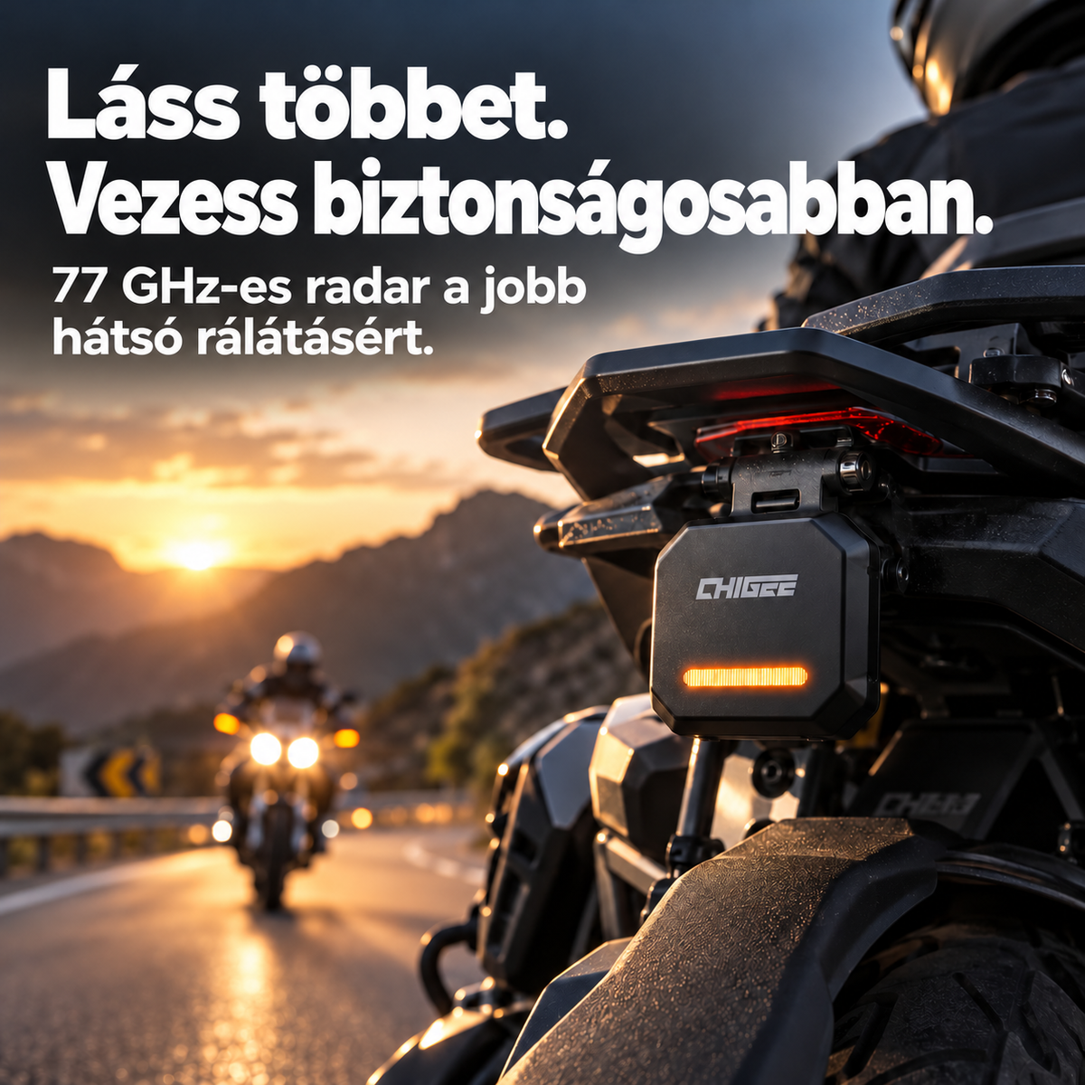 Motoros holttérfigyelő radar – 77 GHz-es érzékelés, LED-jelzések és hátsó ütközésveszélyre figyelmeztetés