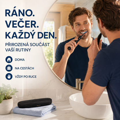 Fogfehérítő szónikus elektromos fogkefe – mélytisztítás, elszíneződések eltávolítása, újratölthető kialakítás, cserélhető fej és utazótok
