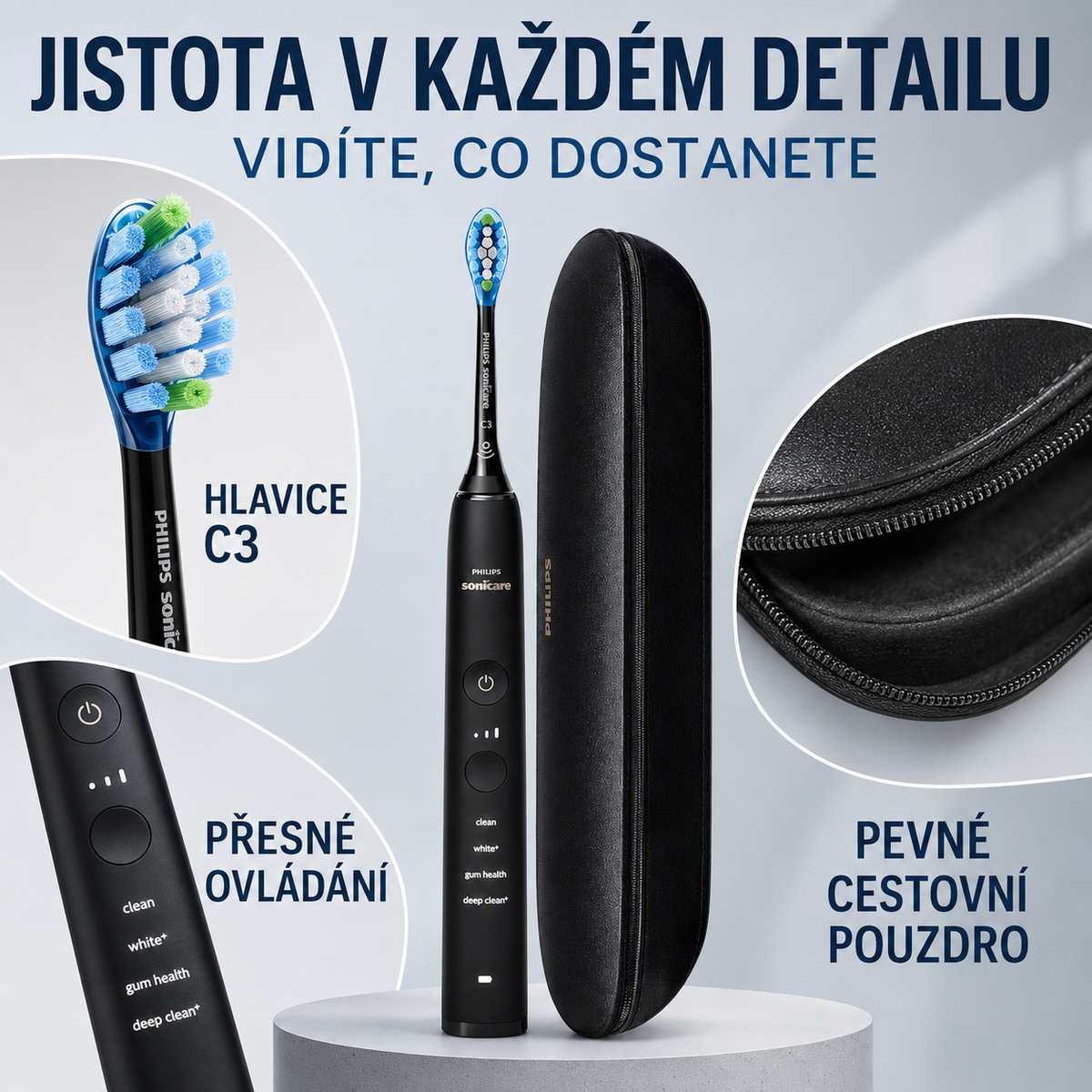 Fogfehérítő szónikus elektromos fogkefe – mélytisztítás, elszíneződések eltávolítása, újratölthető kialakítás, cserélhető fej és utazótok