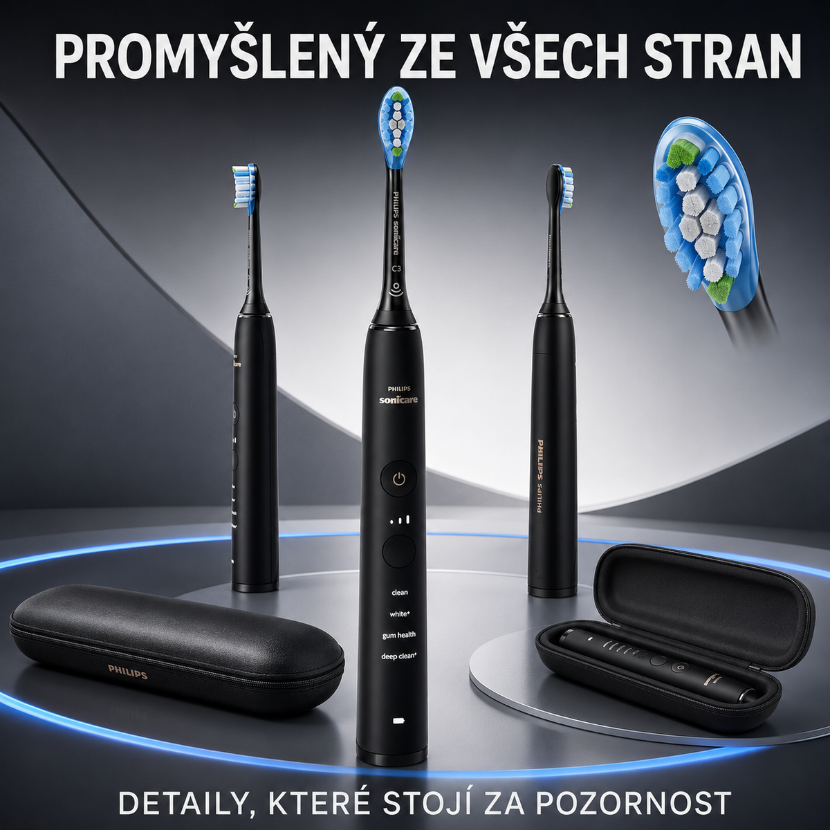 Fogfehérítő szónikus elektromos fogkefe – mélytisztítás, elszíneződések eltávolítása, újratölthető kialakítás, cserélhető fej és utazótok
