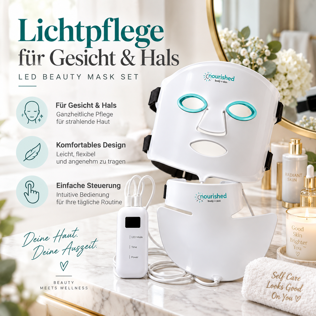 3-Zonen-LED-Lichttherapiemaske für Gesicht, Hals und Dekolleté