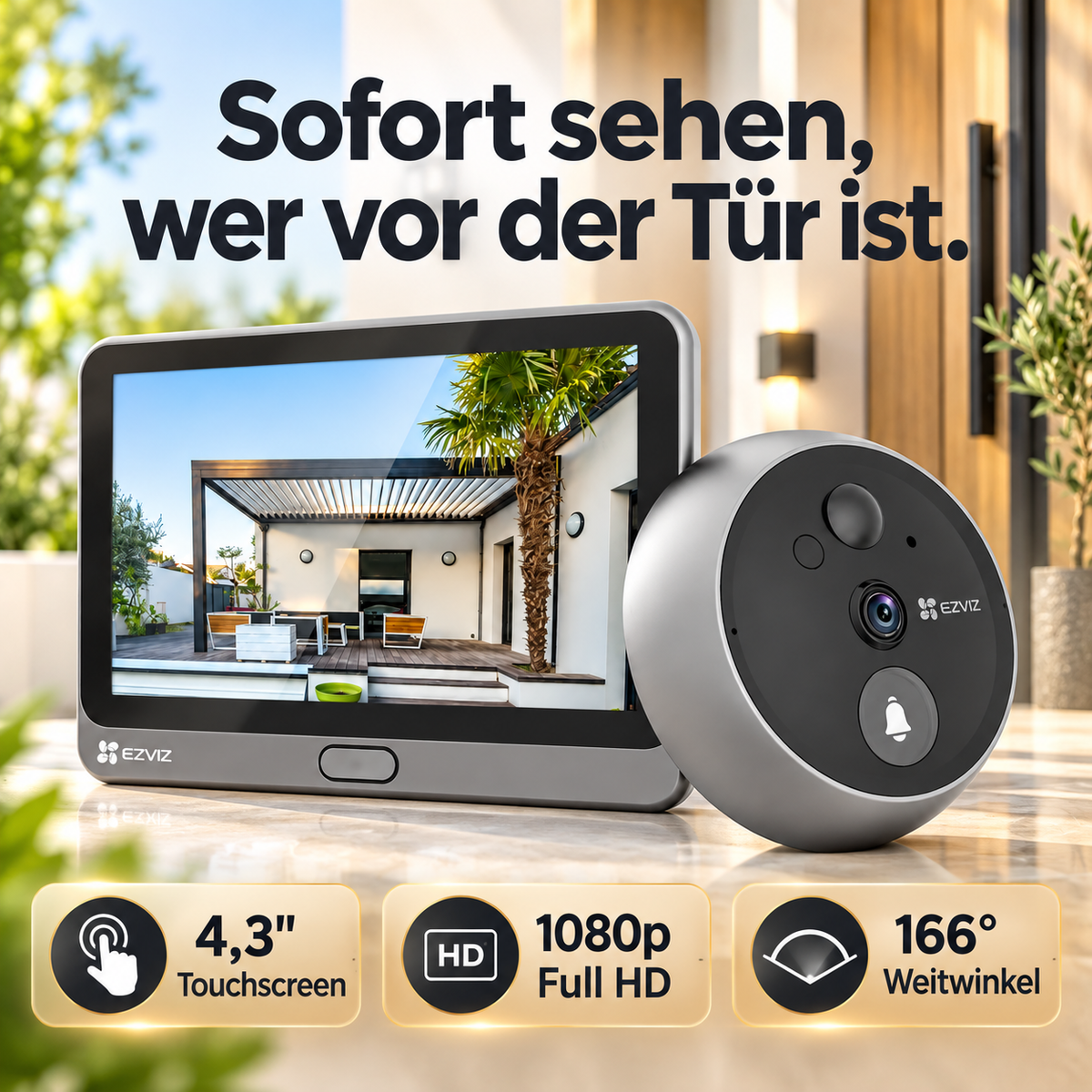EZVIZ CP4 Digitaler Türspion mit Kamera – 4,3" Display, 1080P, 166°