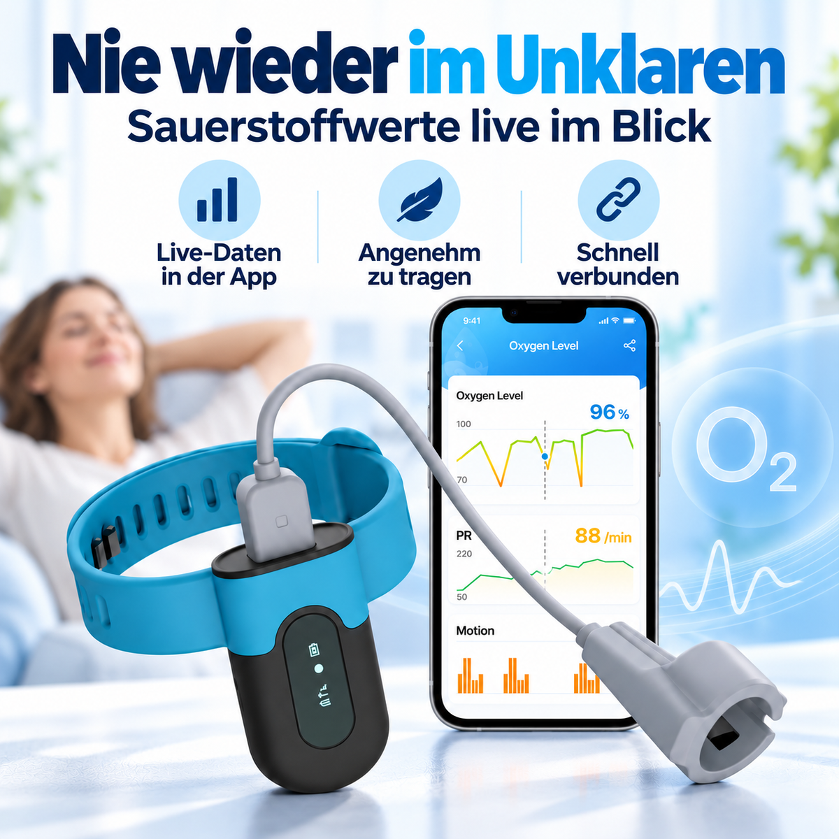 Pulsoximeter mit Armband – Stoßfestes Sauerstoffmessgerät zur Messung von SpO2 und Puls