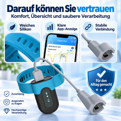 Pulsoximeter mit Armband – Stoßfestes Sauerstoffmessgerät zur Messung von SpO2 und Puls