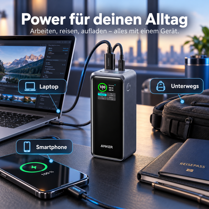 250W Powerbank 27650mAh – USB-C Schnellladegerät mit Smart Display, PD 3.1 und App-Steuerung für Laptop und Smartphone