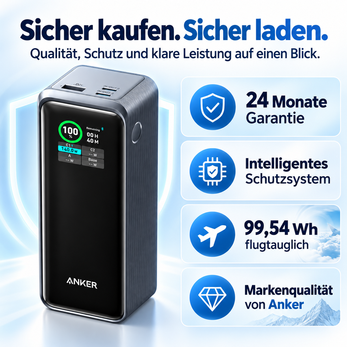 250W Powerbank 27650mAh – USB-C Schnellladegerät mit Smart Display, PD 3.1 und App-Steuerung für Laptop und Smartphone