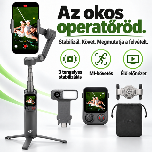 3 tengelyes telefonos gimbal stabilizátor – AI-követéssel és távirányítóval videózáshoz