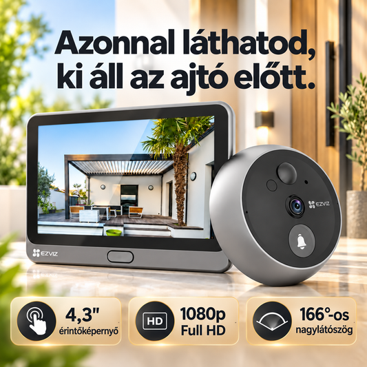 EZVIZ CP4 digitális kitekintő kamera – 4,3"-os kijelző, 1080p, 166°