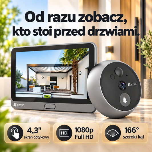 Cyfrowy wizjer do drzwi z kamerą EZVIZ CP4 – wyświetlacz 4,3", 1080p, 166°