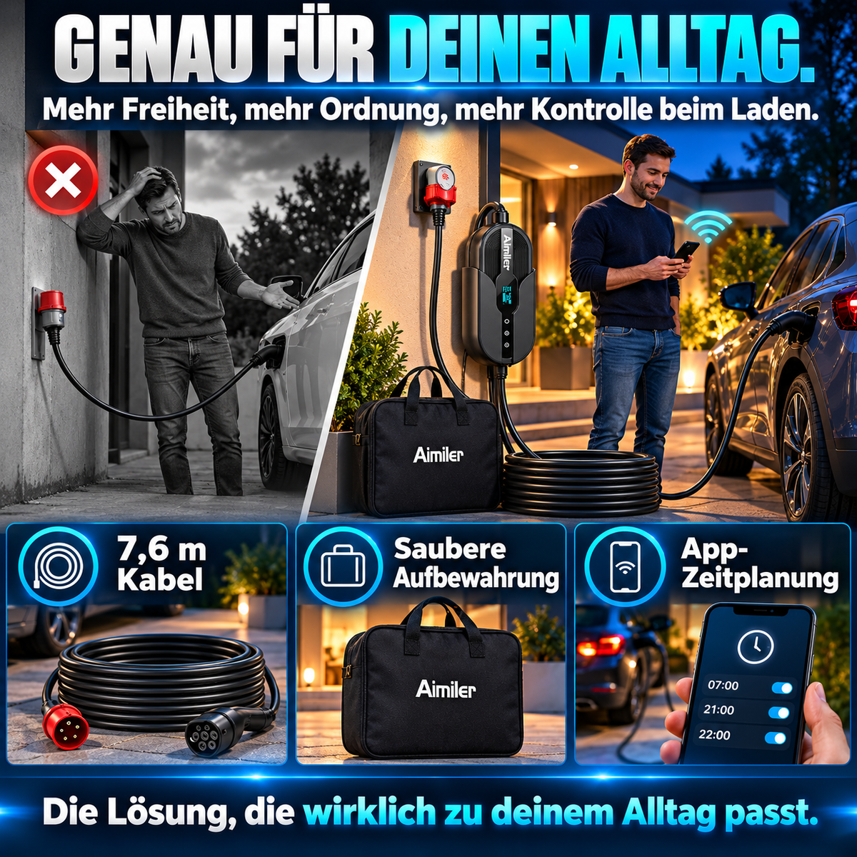 Mobile Wallbox für Elektroautos – Typ-2-Ladegerät mit App