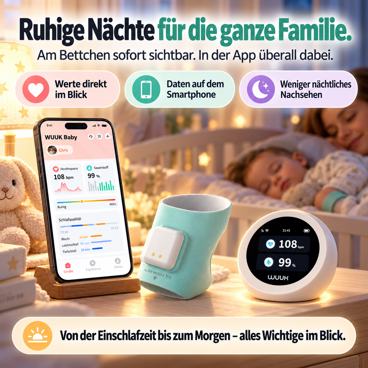 WUUK Baby Schlafmonitor mit Smart Sock und App