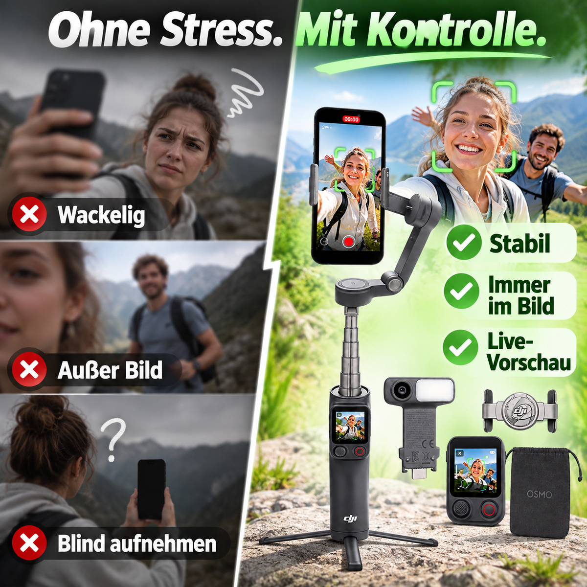 Smartphone Gimbal mit AI Tracking – Handy Stabilisator mit Fernbedienung