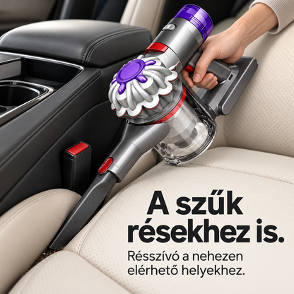 Vezeték nélküli kézi porszívó – Motoros tisztítófej, résszívó és egyszerű tartályürítés autóhoz, kárpithoz és otthonra