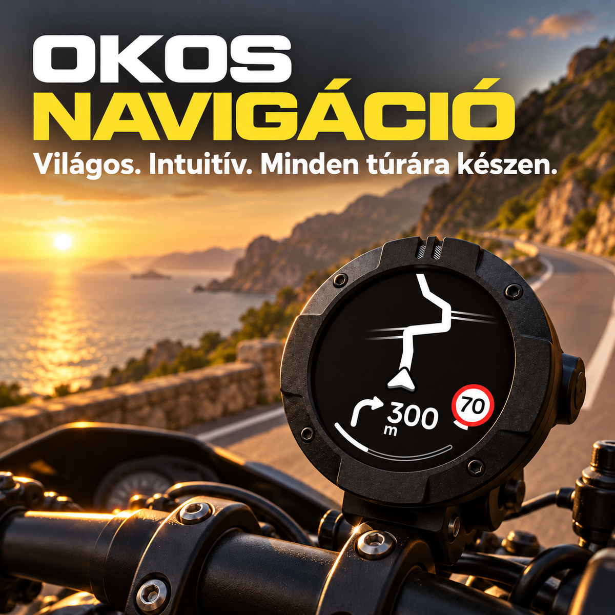 Motoros navigációs készülék – Útvonaltervezés, kanyarodási útmutatás, sebességmérő és iránytű a kényelmes túrákhoz
