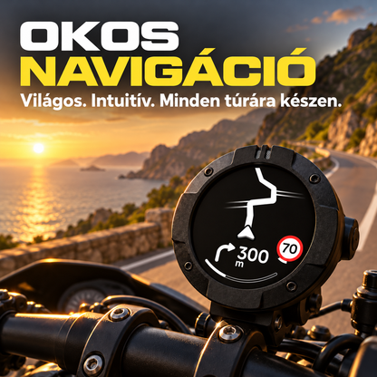 Motoros navigációs készülék – Útvonaltervezés, kanyarodási útmutatás, sebességmérő és iránytű a kényelmes túrákhoz