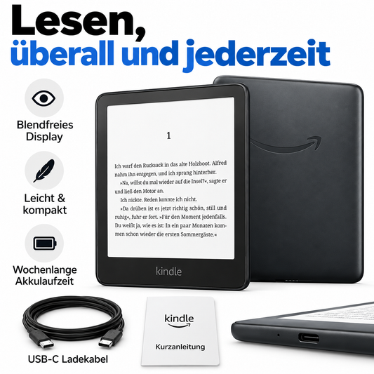 E-Book-Reader mit E-Ink-Touchdisplay – Blendarm lesen zu Hause und unterwegs
