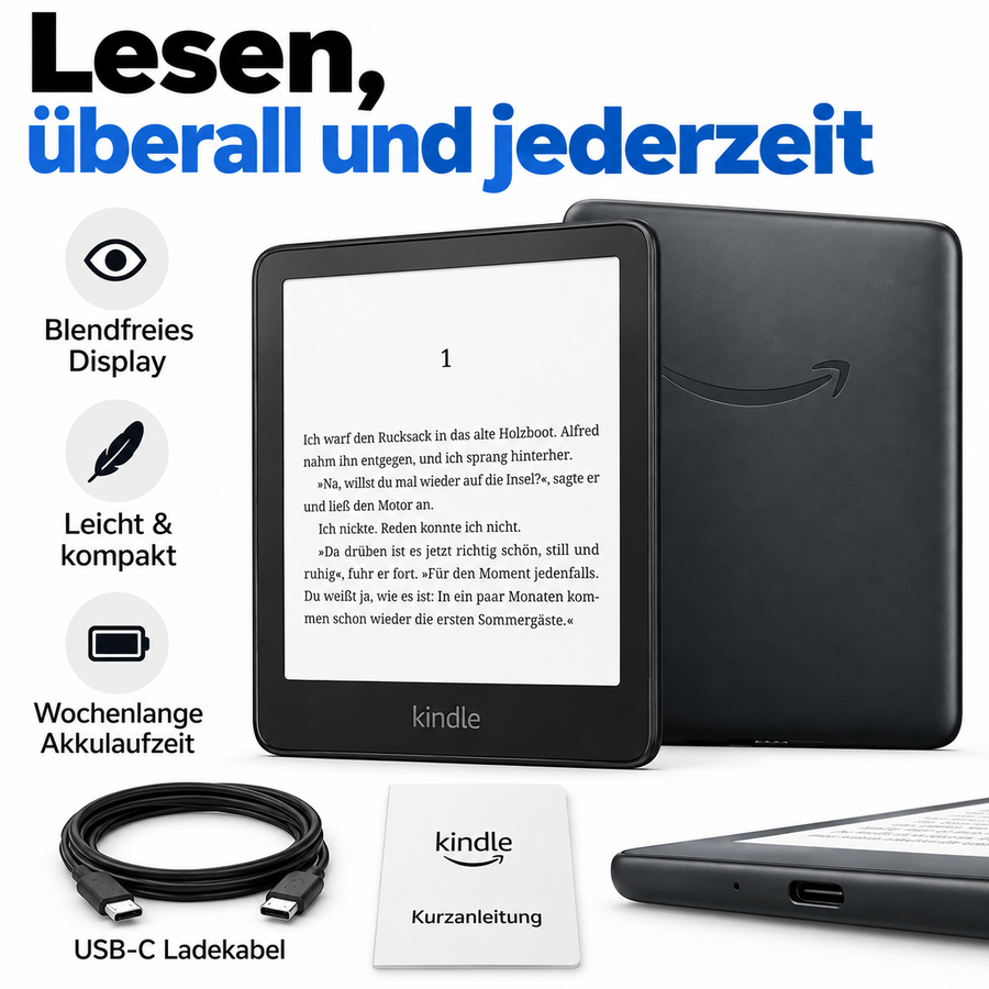 E-Book-Reader mit E-Ink-Touchdisplay – Blendarm lesen zu Hause und unterwegs