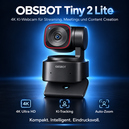 4K KI-Webcam mit Gimbal – OBSBOT Tiny 2 Lite für Streaming und Videokonferenzen